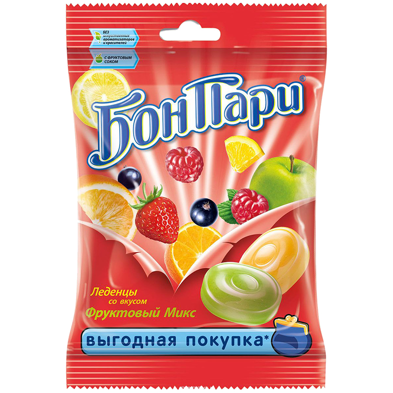 Леденцы Бон Пари ассорти, фруктовый микс, пакет, 75г