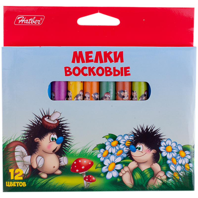 Мелки восковые Hatber "Ёжики", 12цв., картон, европодвес