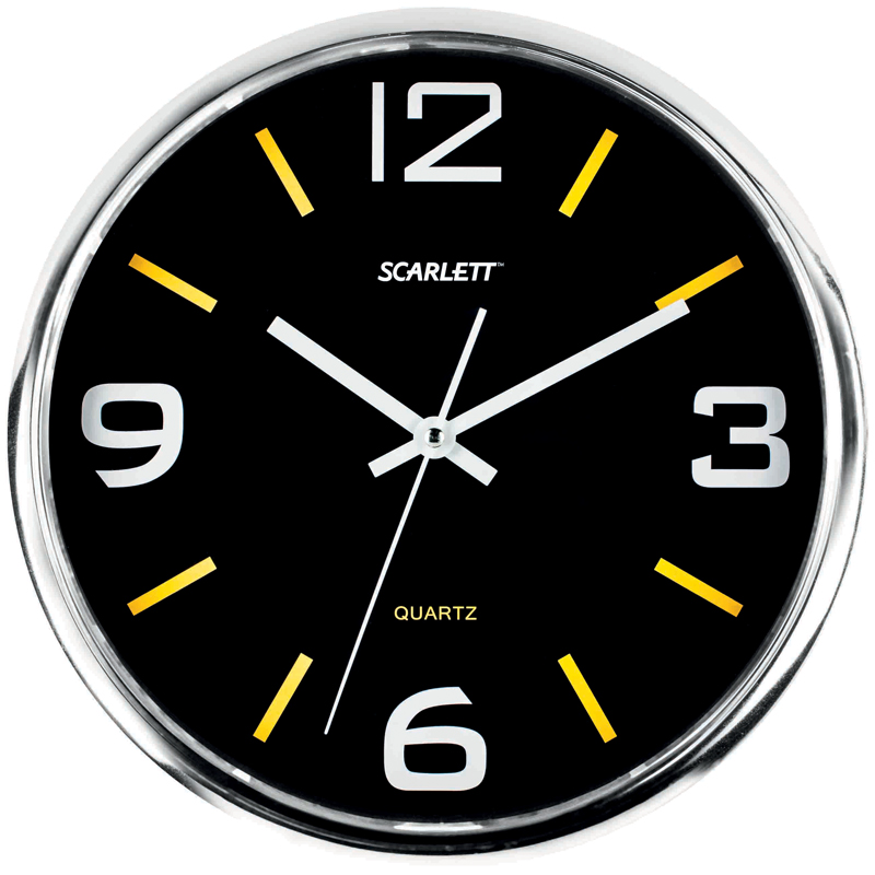 Часы настенные ход плавный, офисные Scarlett SC-WC1009O, круглые, 30,5*30,5*4,8, серебристая рамка