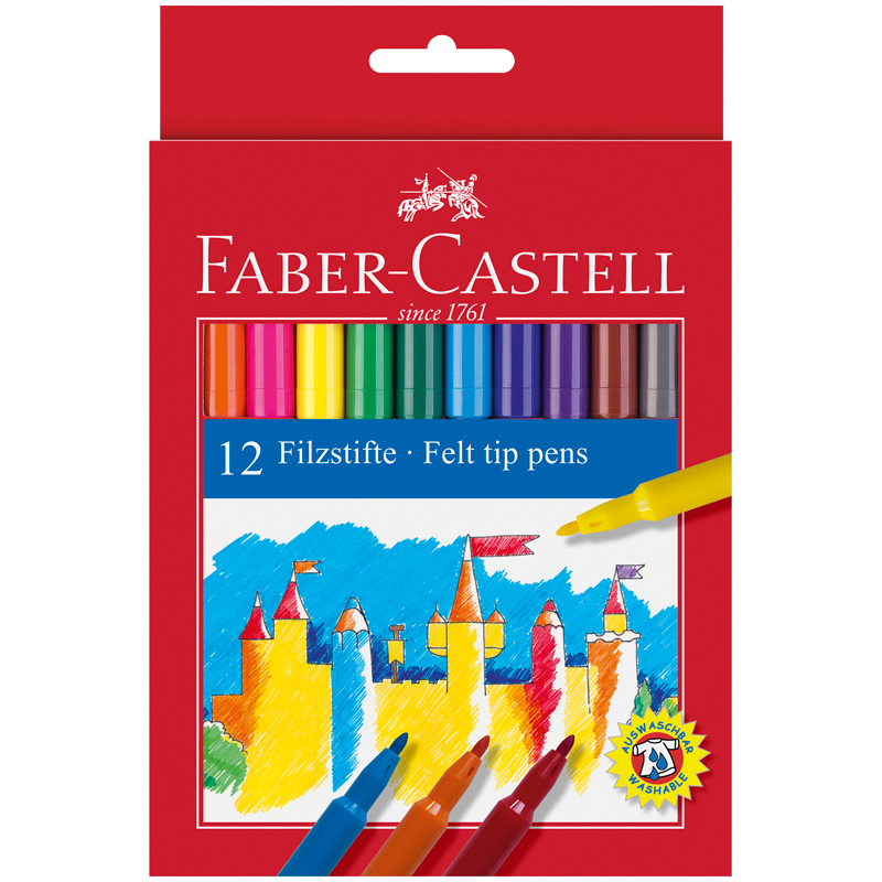 Фломастеры Faber-Castell "Замок", 12цв., смываемые, картон, европодвес