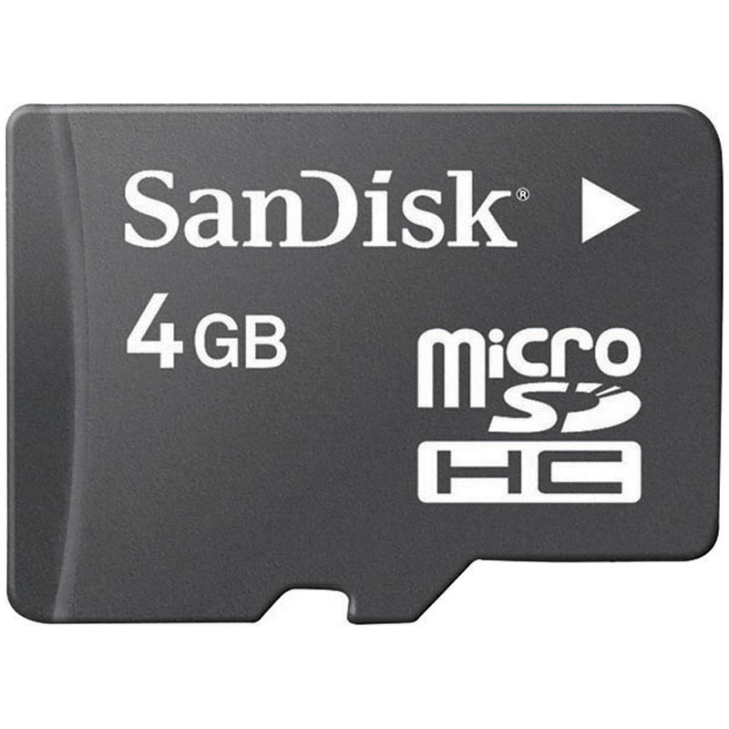 Карта памяти MicroSDHC  4GB Class 4 SanDisk (адаптер SD)
