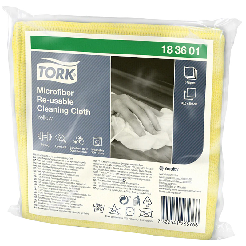 Салфетки для уборки Tork, набор 6шт., микрофибра, 30*30см, желтый