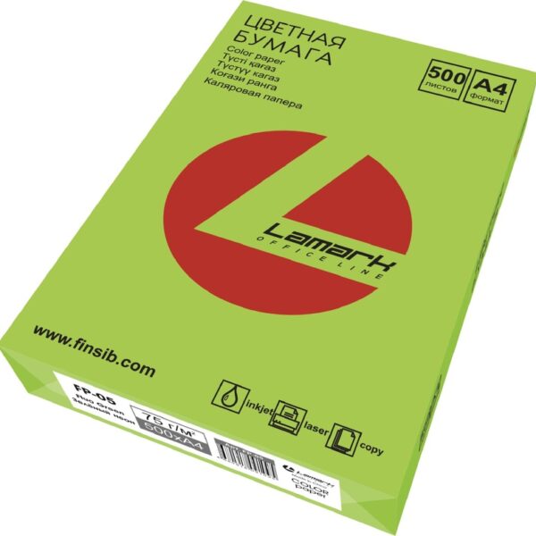 Бумага цветная для печати Lamark (FP-05) зелёный неон А4 75 г/кв.м 500л
