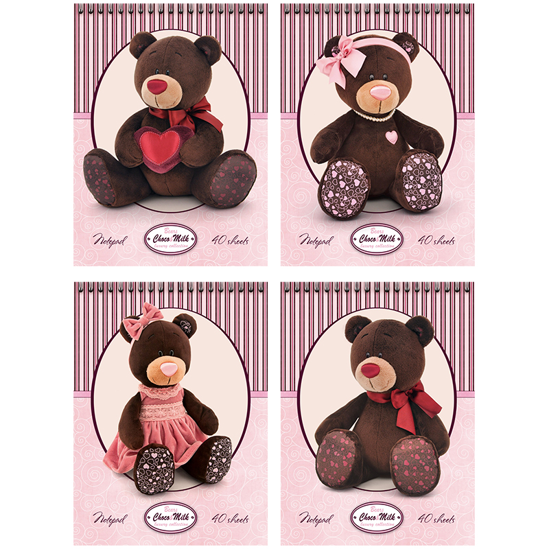 Блокнот А7 40л. на гребне "Bears Choco & Milk", блестки