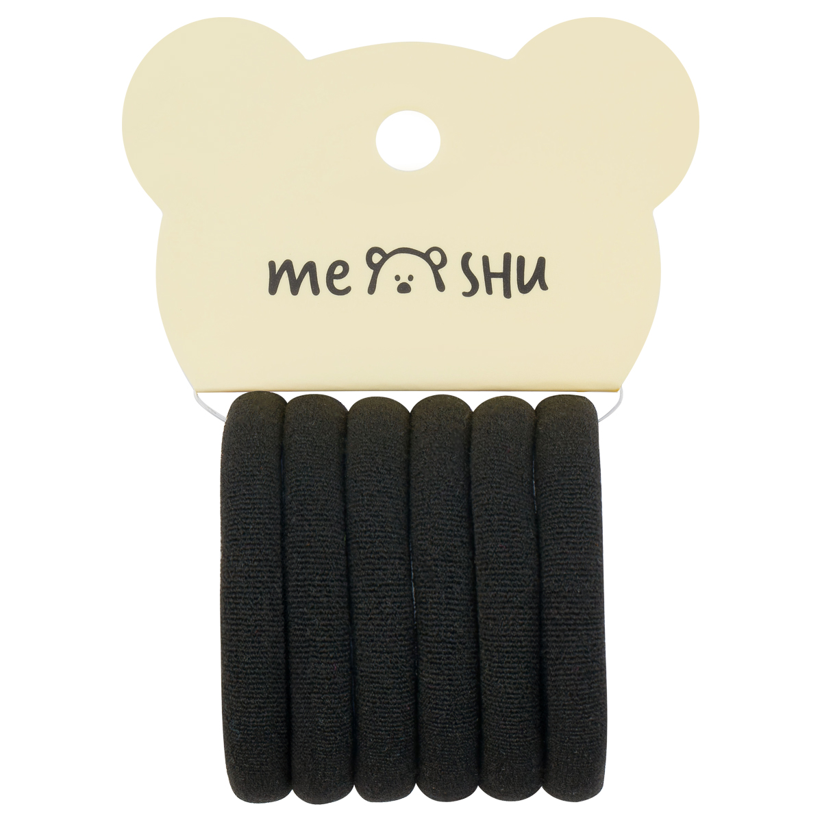 Резинки для волос MESHU "Essence", черные, 6шт., диаметр 4см, европодвес