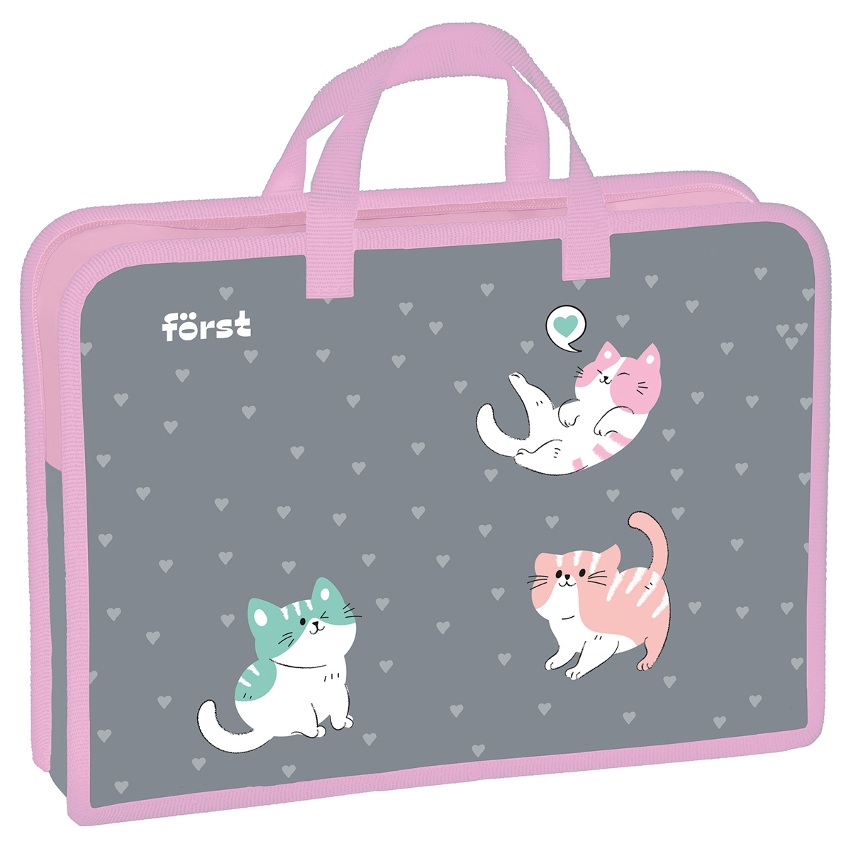 Папка с ручками 1 отделение, А4 Först "Kittens", 340*245*75мм, пластик, на молнии